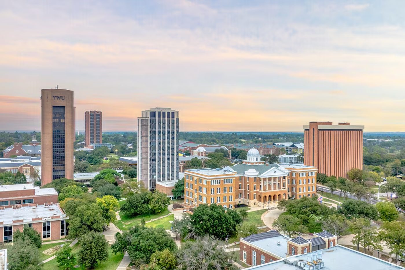 Denton skyline at sunset